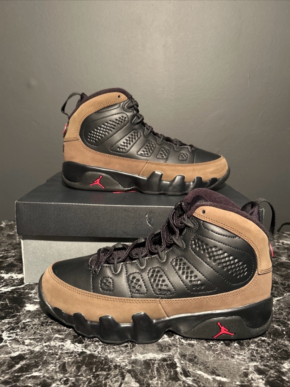 New Nike Air Jordan 9 Retro GS Black/True Red Olive HV4574030, Size 5.5y/7w